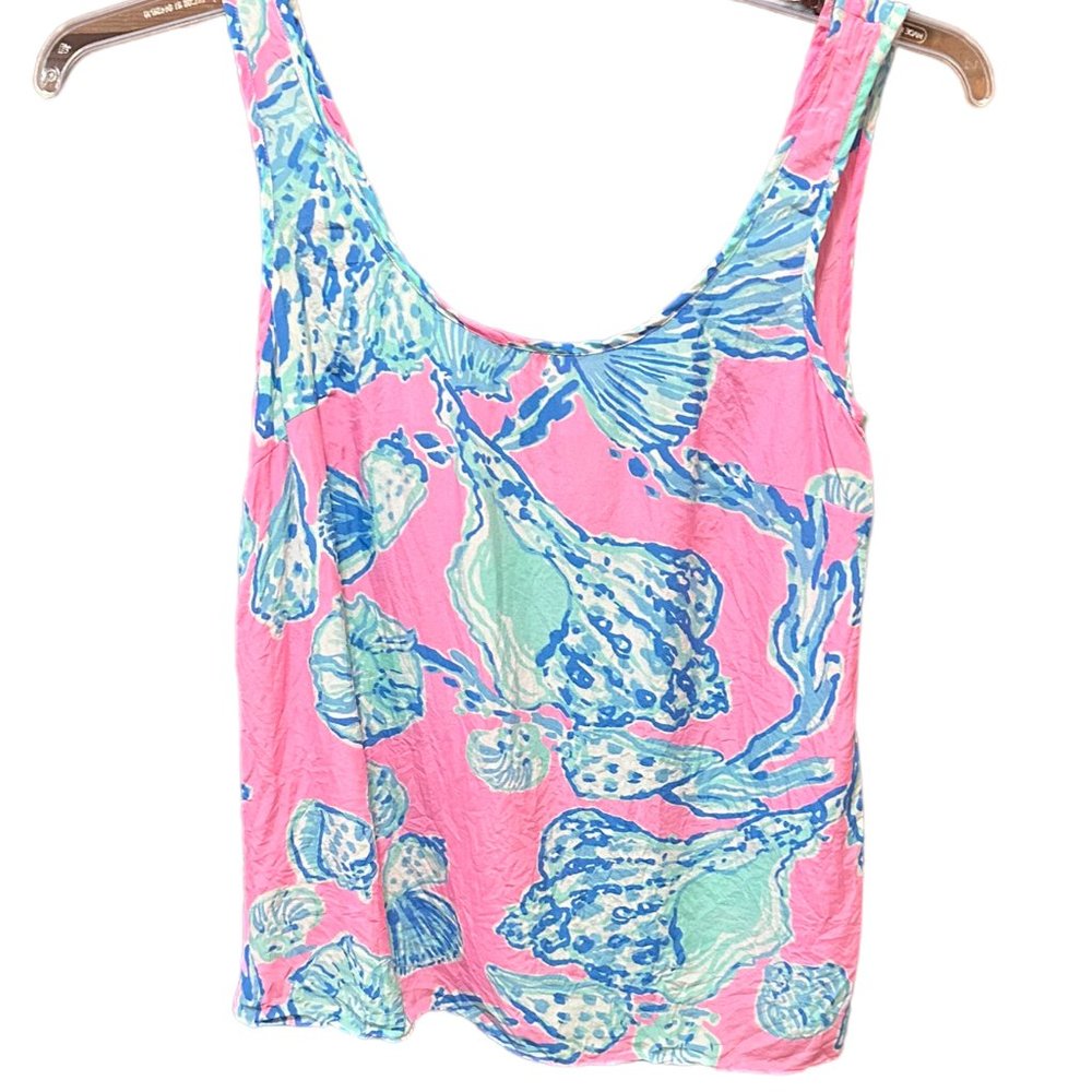 Lilly Pulitzer Silk Cosmos Shells Tank Bare-Foot Princess Pink Pout Size XS